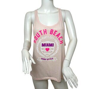 Surf Style Women’s Graphic Tank Top M Pink Miami South Beach Party City Racer Ba